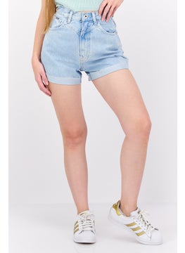 Women Cuffed Hem Denim Shorts, Light Denim