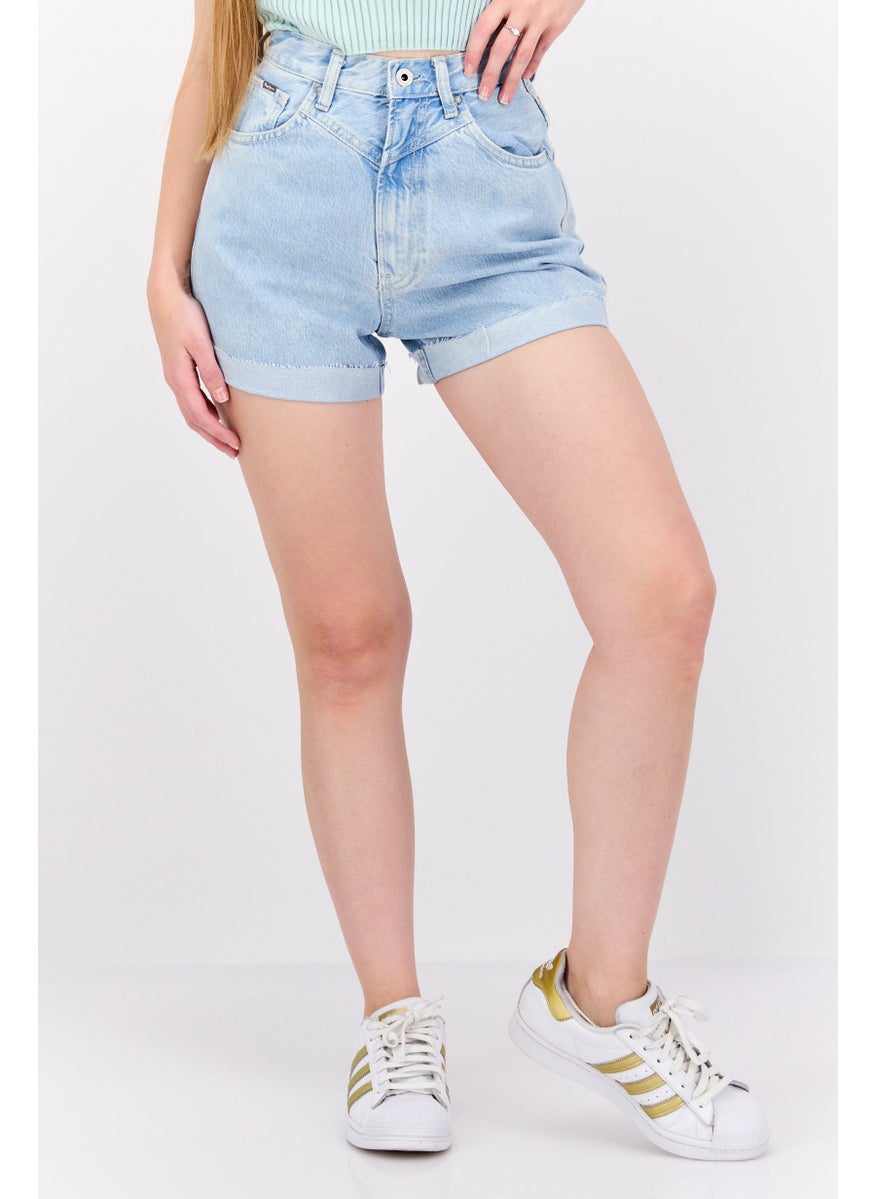 Pepe Jeans - Women Cuffed Hem Denim Shorts, Light Denim - Image 1