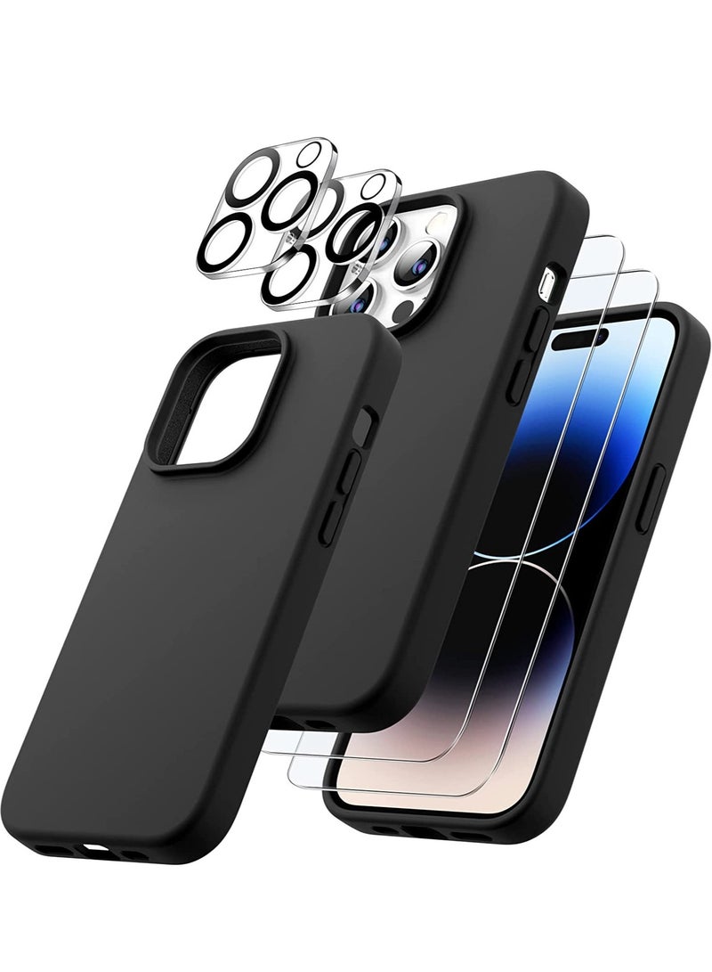 ELTRAZONE 3 in 1 Silicone Case for iPhone 14 Pro Max 6.7-Inch, with 2-Pack Screen Protector and 2-Pack Camera Lens Protector, Full Coverage Tempered Glass Film, Shockproof Phone Cover (Black) - Image 1