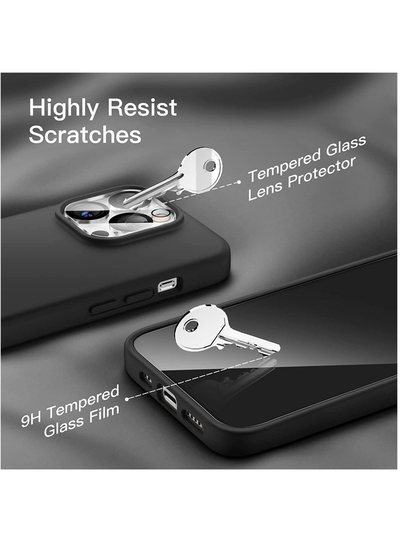 ELTRAZONE 3 in 1 Silicone Case for iPhone 14 Pro Max 6.7-Inch, with 2-Pack Screen Protector and 2-Pack Camera Lens Protector, Full Coverage Tempered Glass Film, Shockproof Phone Cover (Black) - Image 3