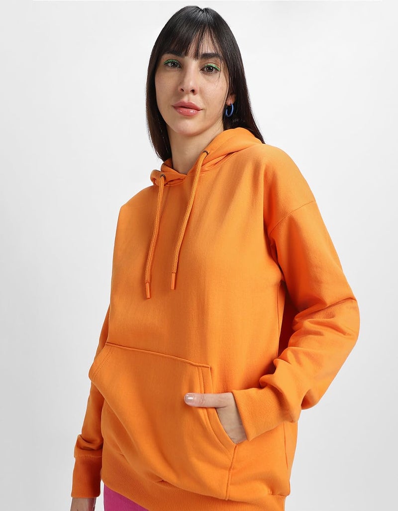 JUNEBERRY® Cotton Fleece Regular Fit Hooded Sweatshirt Lastest Back Graphic Printed Winter Hoodies for Women (W02_STYWRD_JFAORNG_M) - Image 2