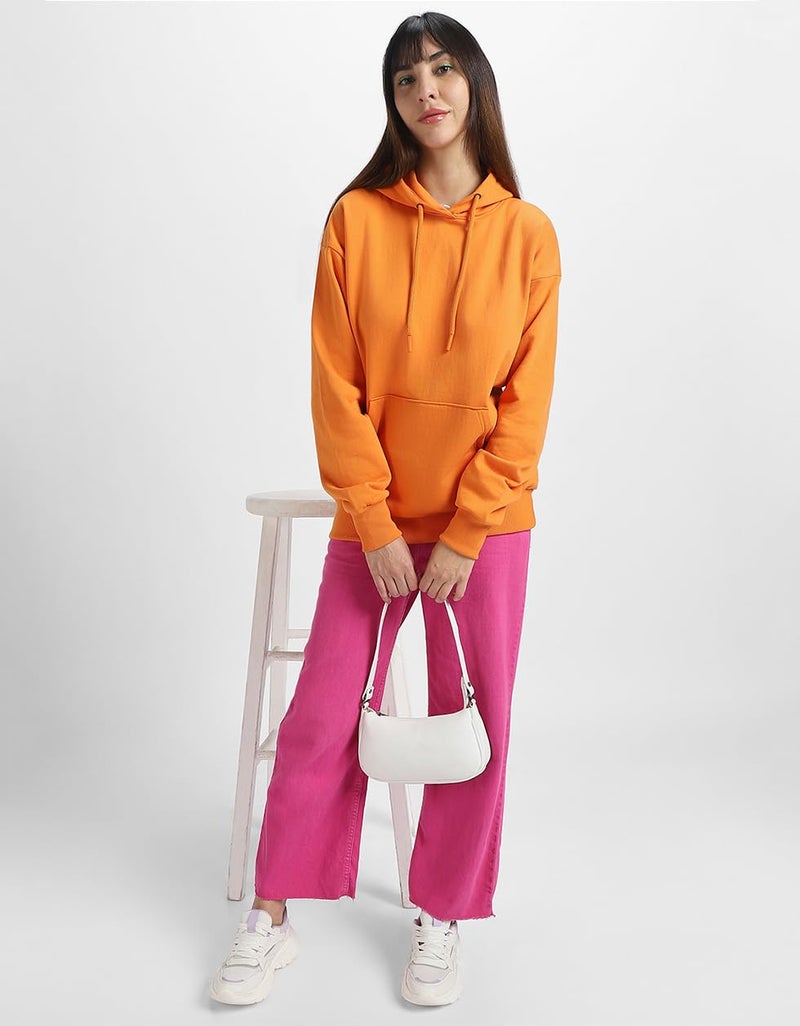 JUNEBERRY® Cotton Fleece Regular Fit Hooded Sweatshirt Lastest Back Graphic Printed Winter Hoodies for Women (W02_STYWRD_JFAORNG_M) - Image 5