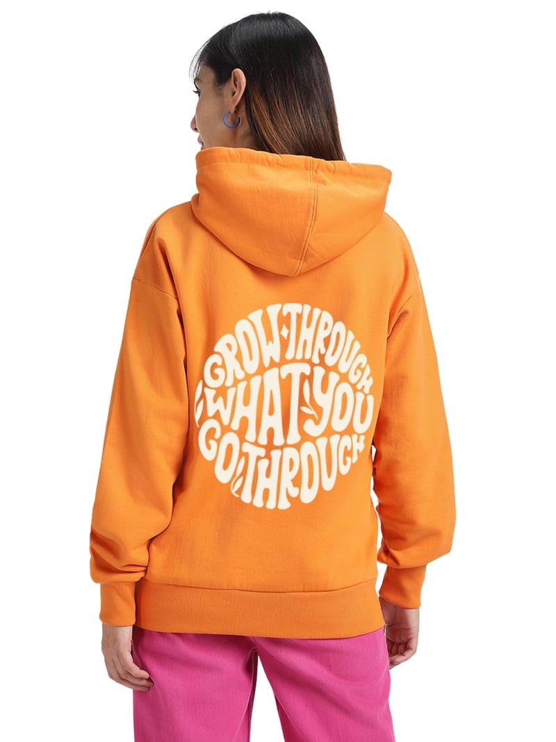 JUNEBERRY® Cotton Fleece Regular Fit Hooded Sweatshirt Lastest Back Graphic Printed Winter Hoodies for Women (W02_STYWRD_JFAORNG_M) - Image 1