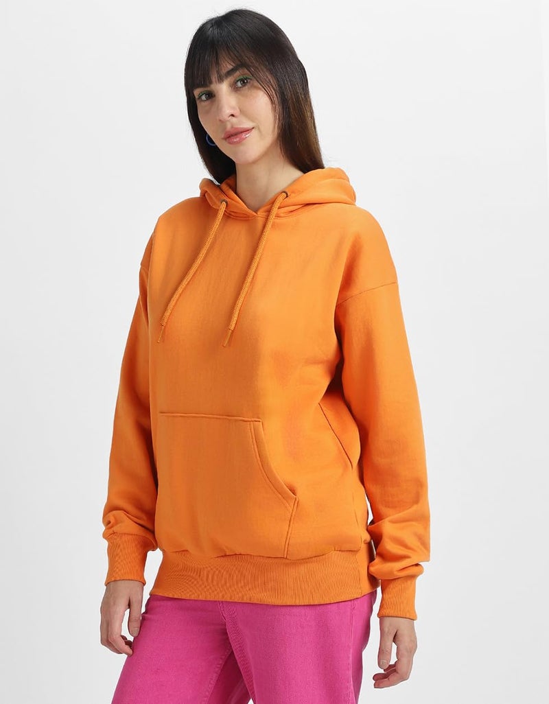 JUNEBERRY® Cotton Fleece Regular Fit Hooded Sweatshirt Lastest Back Graphic Printed Winter Hoodies for Women (W02_STYWRD_JFAORNG_M) - Image 4