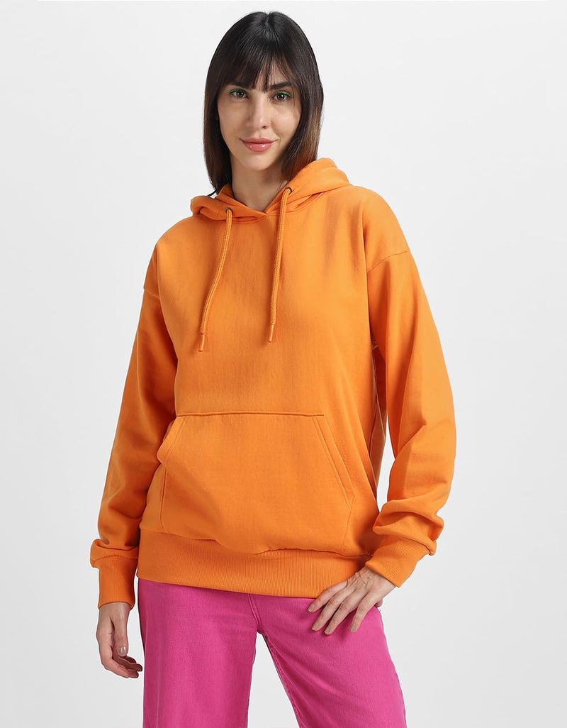 JUNEBERRY® Cotton Fleece Regular Fit Hooded Sweatshirt Lastest Back Graphic Printed Winter Hoodies for Women (W02_STYWRD_JFAORNG_M) - Image 3