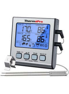 ThermoPro ThermoPro TP-17 Dual Probe Digital Cooking Meat Large LCD Backlight Food Grill Thermometer with Timer Mode for Smoker Kitchen Oven BBQ, Silver  - Image 1