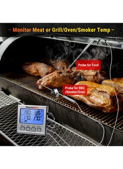ThermoPro ThermoPro TP-17 Dual Probe Digital Cooking Meat Large LCD Backlight Food Grill Thermometer with Timer Mode for Smoker Kitchen Oven BBQ, Silver  - Image 2
