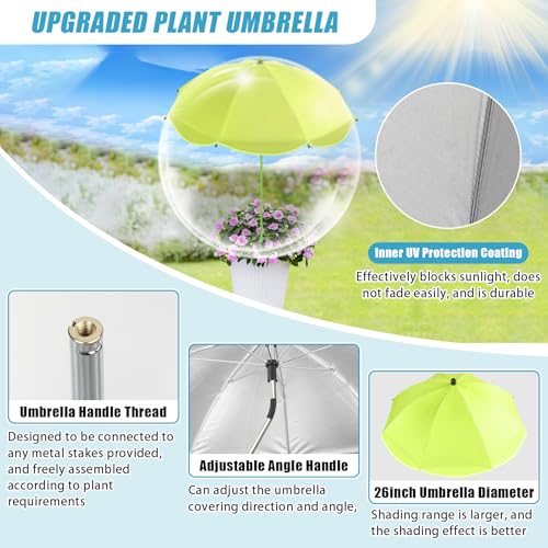 Axcoix 2 Pack Upgraded Plant Umbrellas for Outdoor Plants, 26" Larger Garden Plant Umbrella Shade with Adjustable Angle, 43.4" Higher Sun Shade for Plants, Potted Plant, Garden Beds (Green, Orange) - Image 3