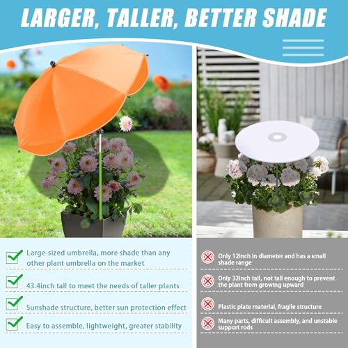 Axcoix 2 Pack Upgraded Plant Umbrellas for Outdoor Plants, 26" Larger Garden Plant Umbrella Shade with Adjustable Angle, 43.4" Higher Sun Shade for Plants, Potted Plant, Garden Beds (Green, Orange) - Image 5