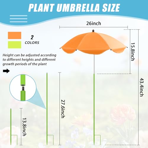 Axcoix 2 Pack Upgraded Plant Umbrellas for Outdoor Plants, 26" Larger Garden Plant Umbrella Shade with Adjustable Angle, 43.4" Higher Sun Shade for Plants, Potted Plant, Garden Beds (Green, Orange) - Image 2