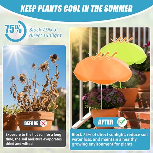 Axcoix 2 Pack Upgraded Plant Umbrellas for Outdoor Plants, 26" Larger Garden Plant Umbrella Shade with Adjustable Angle, 43.4" Higher Sun Shade for Plants, Potted Plant, Garden Beds (Green, Orange) - Image 4