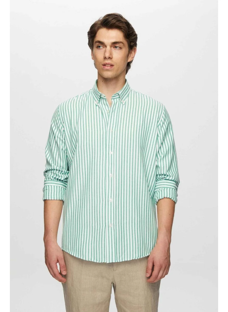 D'S DAMAT Ds Groom Slim Fit Green Striped Shirt 0HC02ORT11265