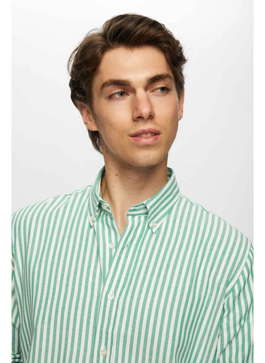 D'S DAMAT Ds Groom Slim Fit Green Striped Shirt 0HC02ORT11265