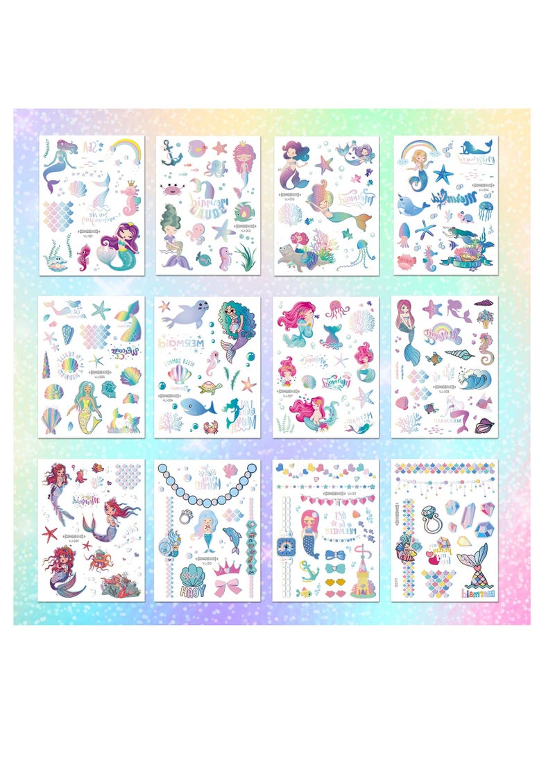 SYOSI Mermaid Temporary Tattoos, for Women Girl Kids, 12sheets Animal Ocean Fake Tattoo Stickers Waterproof, Face Tattoos Stickers Beach Art for Party Birthday Favors Supplies Decorations Gifts  - Image 2