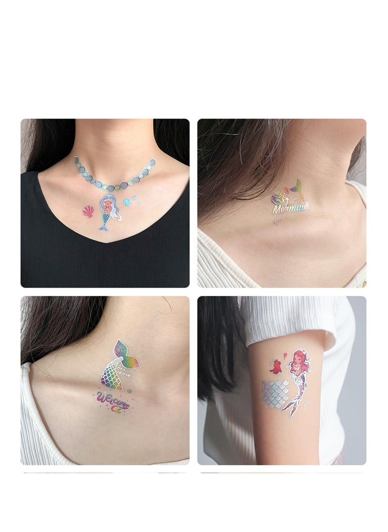 SYOSI Mermaid Temporary Tattoos, for Women Girl Kids, 12sheets Animal Ocean Fake Tattoo Stickers Waterproof, Face Tattoos Stickers Beach Art for Party Birthday Favors Supplies Decorations Gifts  - Image 4