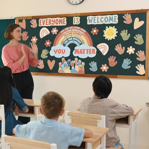 VABAMNA Boho Bulletin Board Decorations for Classroom, 35Pcs Everyone is Welcome Classroom Positive Motivational Inspirational Affirmation Wall Decor Boho Rainbow Cutouts for Teacher School Supplies - Image 5