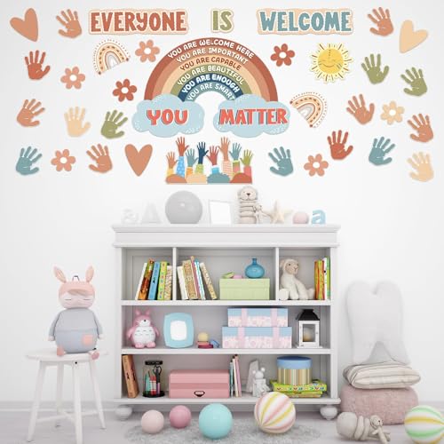 VABAMNA Boho Bulletin Board Decorations for Classroom, 35Pcs Everyone is Welcome Classroom Positive Motivational Inspirational Affirmation Wall Decor Boho Rainbow Cutouts for Teacher School Supplies - Image 2