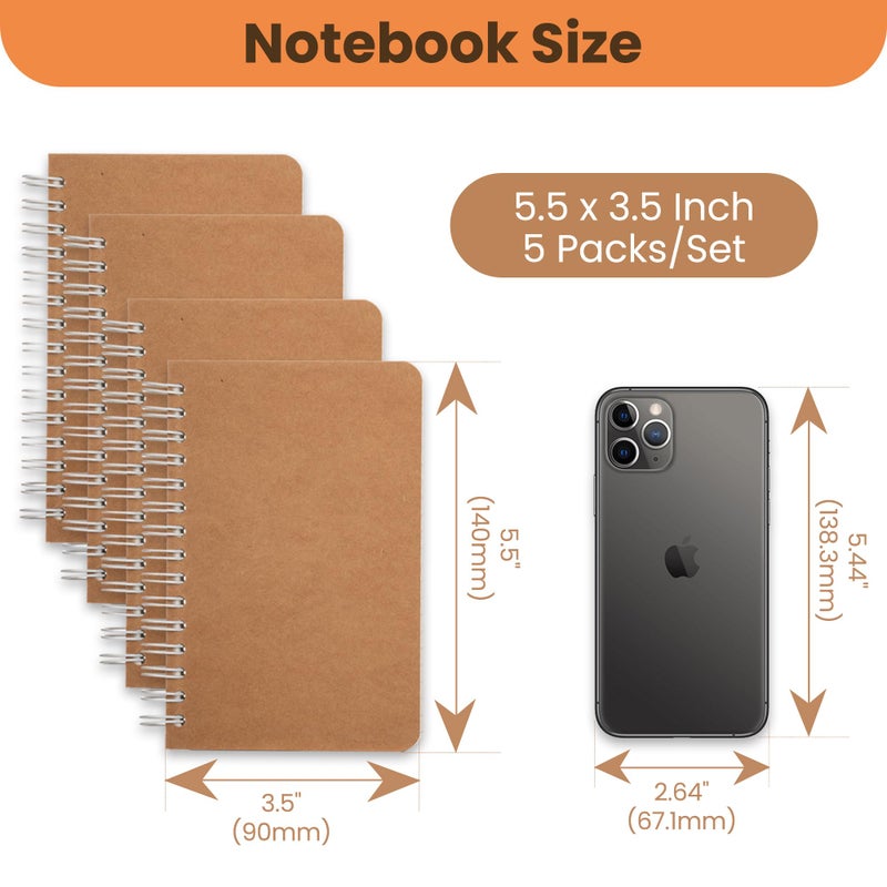 TWONE Spiral Notebook, 5 Pack Small Pocket Size Notebooks for Writing Drawing Note Taking, 3.5â€x5.5â€, 180 Ruled Pages, 90 Sheets - Image 3