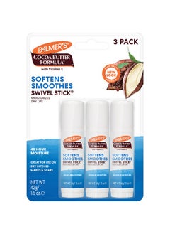 Palmer's Cocoa Butter Formula Moisturizing Swivel Stick with Vitamin E, Lip Balm for Beach Bag, Face & Body Moisturizer Stick, Ideal for Treating Dry Skin Patches (Pack of 3)