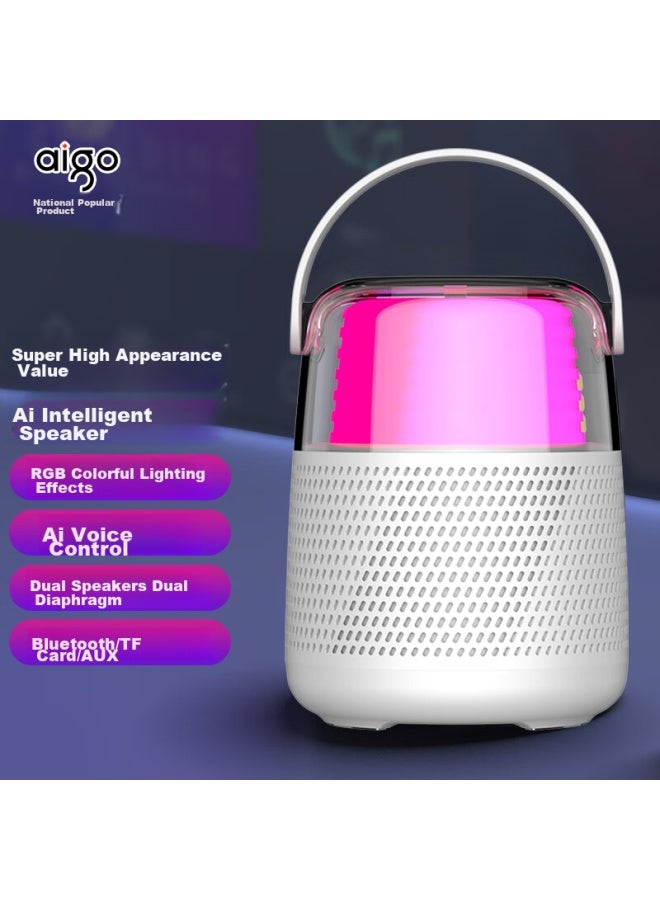 Patriots Aigo T09 Bluetooth Speaker Ai Voice Smart Speaker, Outdoor Camping Portable Speaker, Wireless Computer Desktop Car Subwoofer, Piano White - Image 1