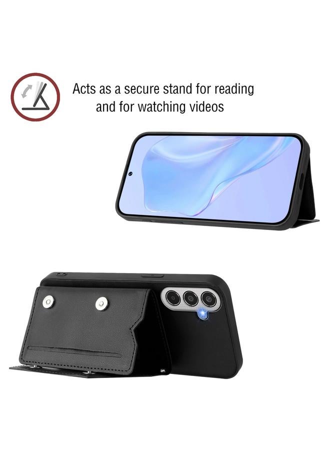 اس-توب جراب لهاتف Samsung Galaxy M35 Skin Feel مع أربع فتحات للبطاقات وحزام معصم - Image 4