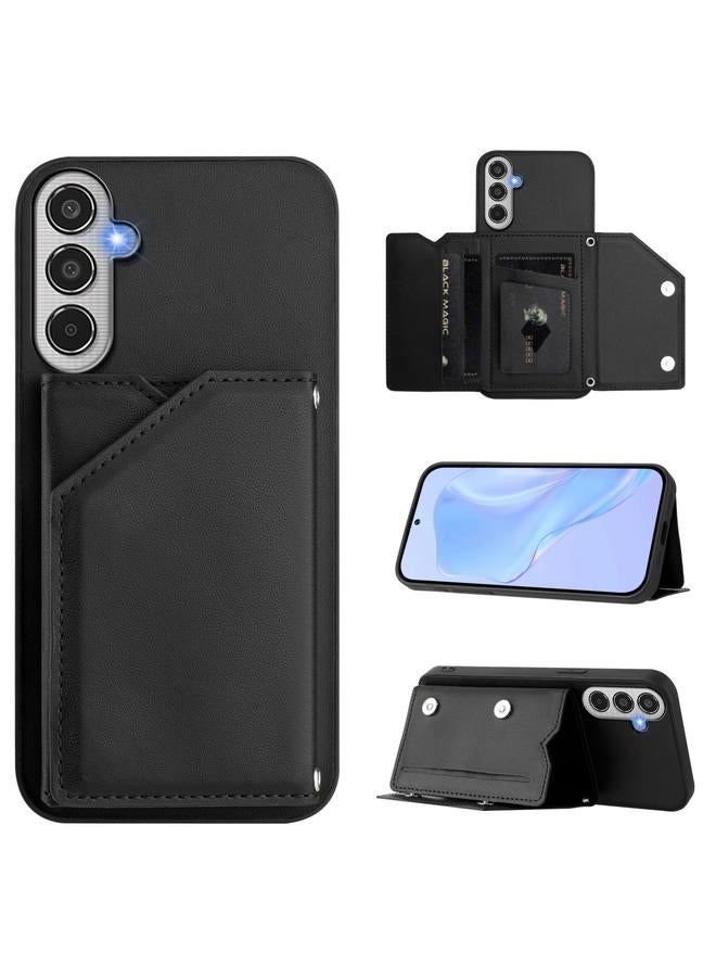اس-توب جراب لهاتف Samsung Galaxy M35 Skin Feel مع أربع فتحات للبطاقات وحزام معصم - Image 1