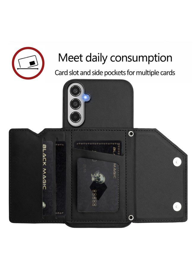 اس-توب جراب لهاتف Samsung Galaxy M35 Skin Feel مع أربع فتحات للبطاقات وحزام معصم - Image 5