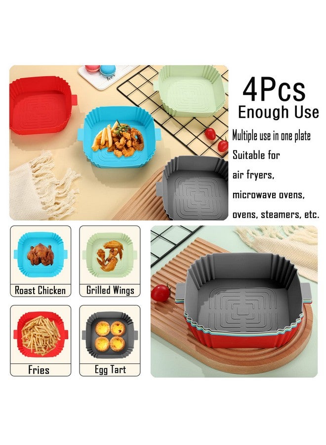 LYHOLKEER LYHOLKEER Silicone Air Fryer Liners,4pcs Reusable Liners Square,Food Safe Air Fryers Oven Accessories,replacement Of Flammable Parchment Liner Paper,Silicone Baking Tray Pots (Blue, Green, Grey, Red) - Image 3