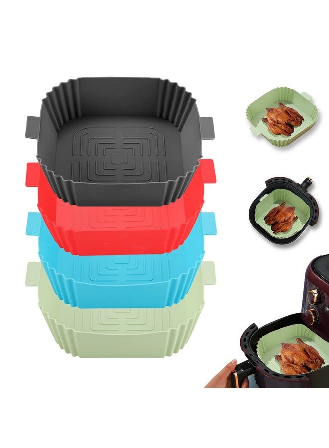 LYHOLKEER LYHOLKEER Silicone Air Fryer Liners,4pcs Reusable Liners Square,Food Safe Air Fryers Oven Accessories,replacement Of Flammable Parchment Liner Paper,Silicone Baking Tray Pots (Blue, Green, Grey, Red) - Image 1
