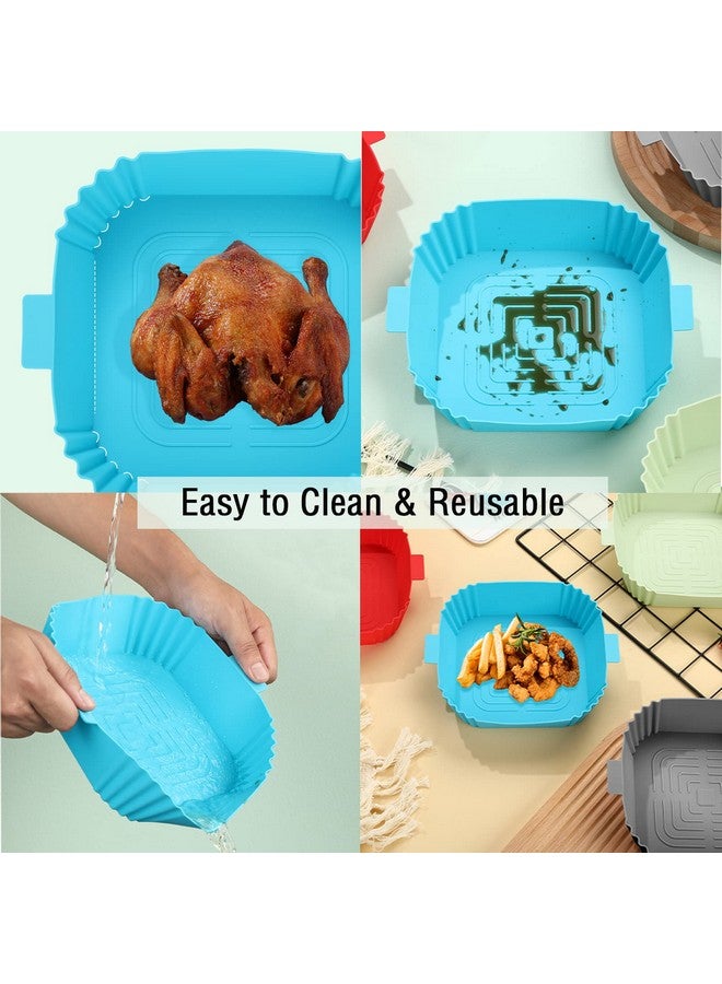 LYHOLKEER LYHOLKEER Silicone Air Fryer Liners,4pcs Reusable Liners Square,Food Safe Air Fryers Oven Accessories,replacement Of Flammable Parchment Liner Paper,Silicone Baking Tray Pots (Blue, Green, Grey, Red) - Image 2
