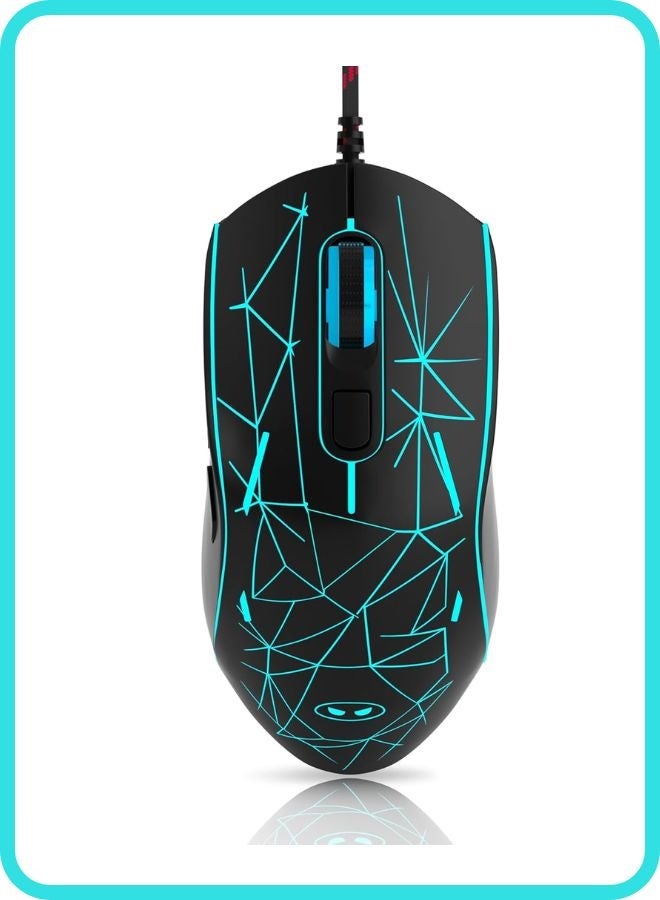 Gaming Mouse Wired G6, Ergonomic USB Optical Mouse with 7 Colors Breathing LED Backlit, 6 Adjustable DPI Levels from 600 to 3200 for Laptop PC Computer Games & Work, Black