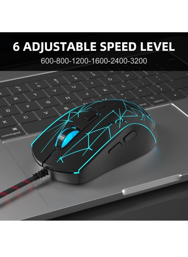 MageGee Gaming Mouse Wired G6, Ergonomic USB Optical Mouse with 7 Colors Breathing LED Backlit, 6 Adjustable DPI Levels from 600 to 3200 for Laptop PC Computer Games & Work, Black - Image 4