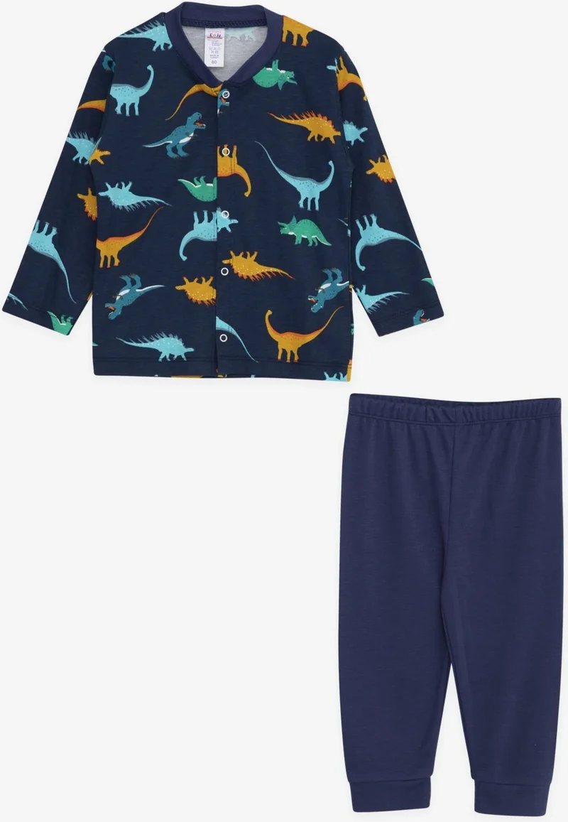 بريز Baby Boy Pajama Set, Colorful Dinosaur Patterned, 4 Months - 1 Year Old, Navy Blue