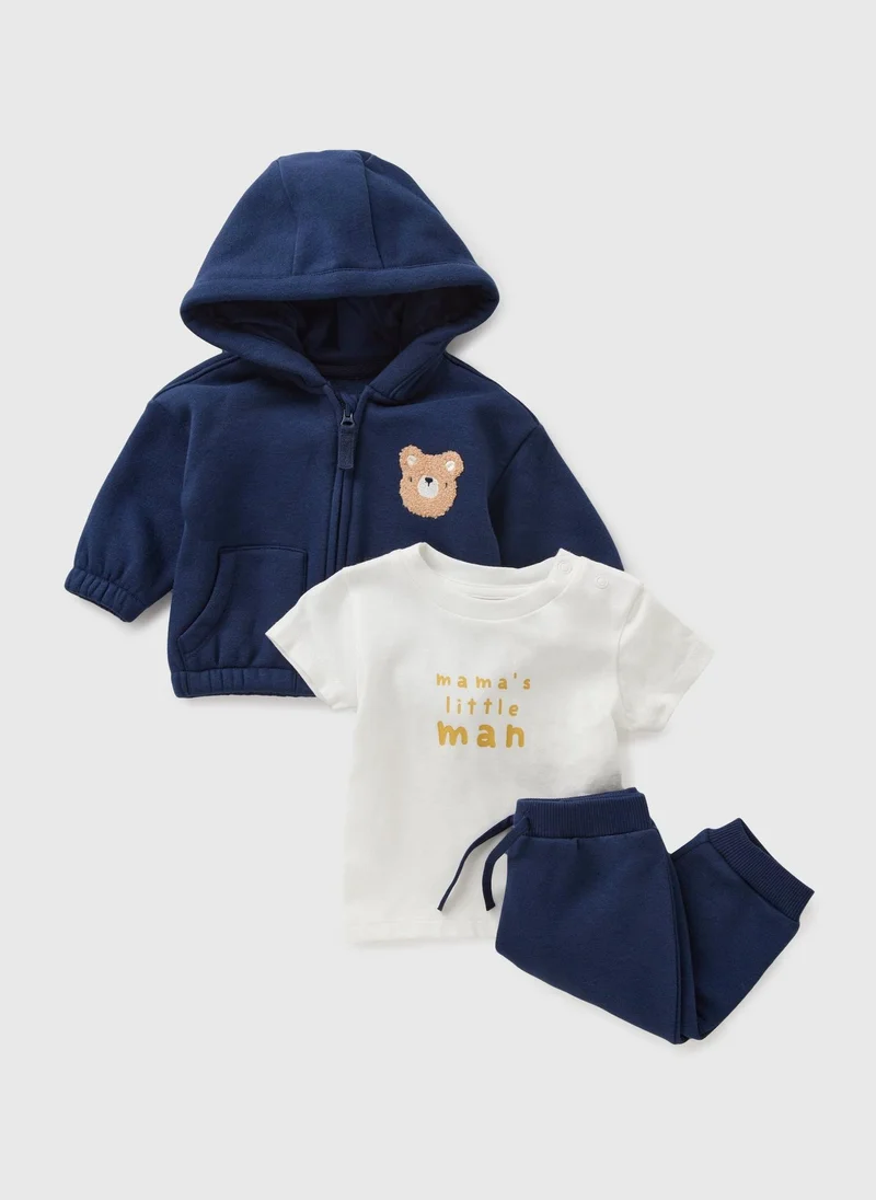 Matalan 3 Piece Baby Navy Bear Hoodie & Jogging Bottom Set