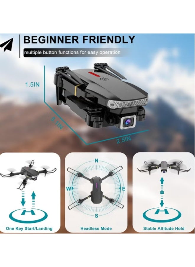 أتش سي إي طائرة بدون طيار رباعية المراوح قابلة للطي من طراز E88 Pro Max مزودة بكاميرا مزدوجة بدقة 4K مخصصة للكبار، طائرة بدون طيار يتم التحكم فيها عن بُعد وتتميز بخاصية التصوير بالإيماءات، وحركات الدوران ثلاثية الأبعاد، والطيران وفق نقاط مرجعية، والحفاظ على الارتفاع، ونطاق تحكم واسع، وتشمل البطارية وحقيبة الحمل — هدية مثالية للأولاد والبنات والمبتدئين. - Image 5