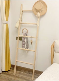 Jourvent 5-Tier Blanket Ladder Shelf, Decorative Quilt Rack, Farmhouse Style Ladder Organizer for Living Room & Bedroom, Oak Brown  - Image 1