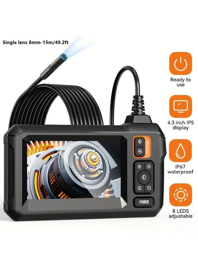 Orange 4 3 Inch IPS LCD Industrial Endoscope Camera 8mm IP67 Waterproof 2000mAh Battery - Image 1