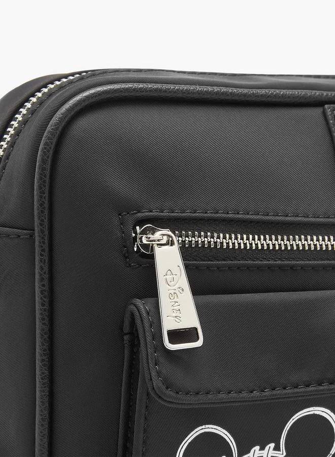 Disney Mickey and Minnie Mouse Print Crossbody Bag with Adjustable Strap and Zip Closure