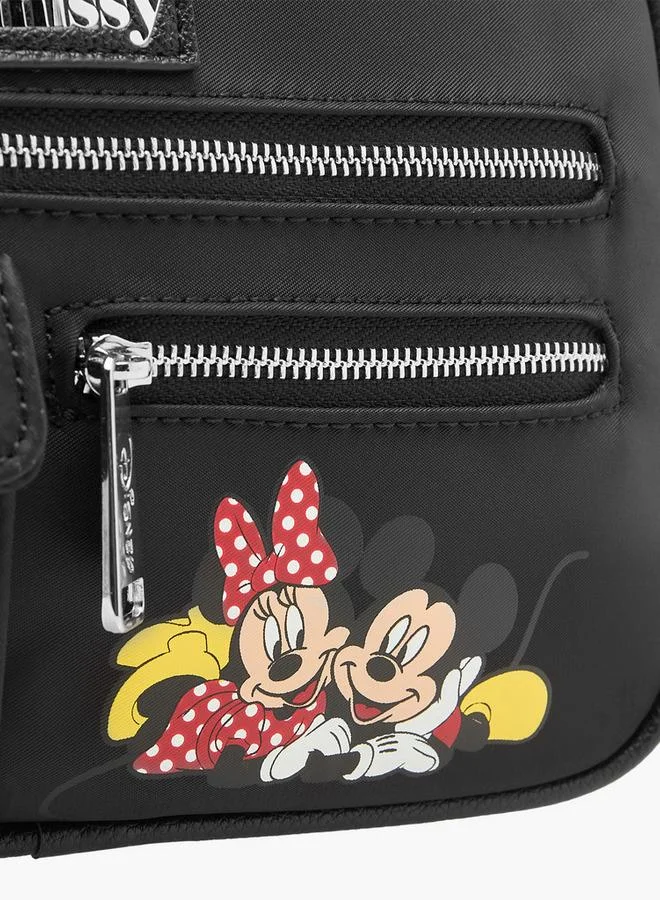 Disney Mickey and Minnie Mouse Print Crossbody Bag with Adjustable Strap and Zip Closure