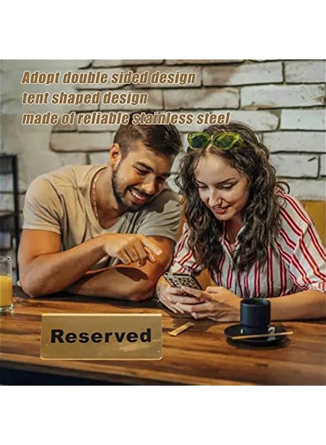 Table Signs, Double Sided Space Saving Gold Tabletop Sign, Tent Shape, No Smoking, Reserved Table Signs for Restaurants, Bars, Cafes, Tea Rooms, Hotels(A)