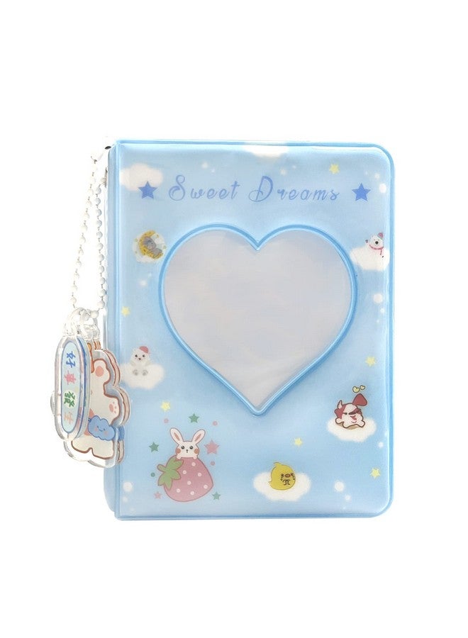 YAHUIPEIUS 3 Inch Mini Photo Album Heart Hollow Card Binder Photo Album Photo Card Holder With Pendant 40 Pockets (Blue Strawberry)  - Image 2