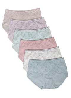 Love Bell Premium Cotton Four-way stretch Panties - MULTIPACK - Regular and Plus Sizes - Classic Briefs for Women (UAE/KSA, Alpha, 7XL, Regular, Regular, Floral Print - 6 Pcs Pack)  - Image 1