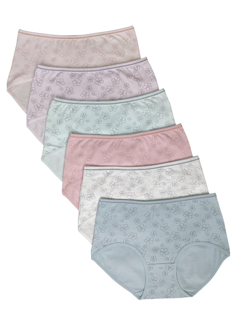 Love Bell - Premium Cotton Four-way stretch Panties - MULTIPACK - Regular and Plus Sizes - Classic Briefs for Women (UAE/KSA, Alpha, 7XL, Regular, Regular, Floral Print - 6 Pcs Pack) - Image 1