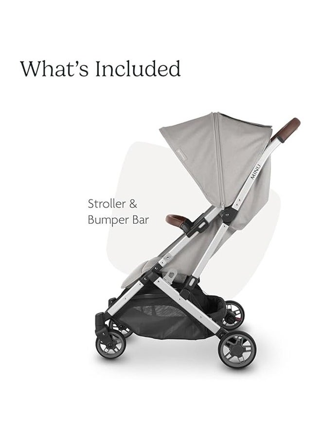 UPPAbaby Minu V2 Stroller Lightweight Compact Stroller For Travel Charlotte Coastal Blue Melange With Carbon Frame And Saddle Leather – Portable, Upf 50+ Canopy, One - Step Fold  - Image 2