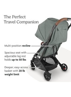 UPPAbaby Minu V2 Stroller Lightweight Compact Stroller For Travel Charlotte Coastal Blue Melange With Carbon Frame And Saddle Leather – Portable, Upf 50+ Canopy, One - Step Fold  - Image 3