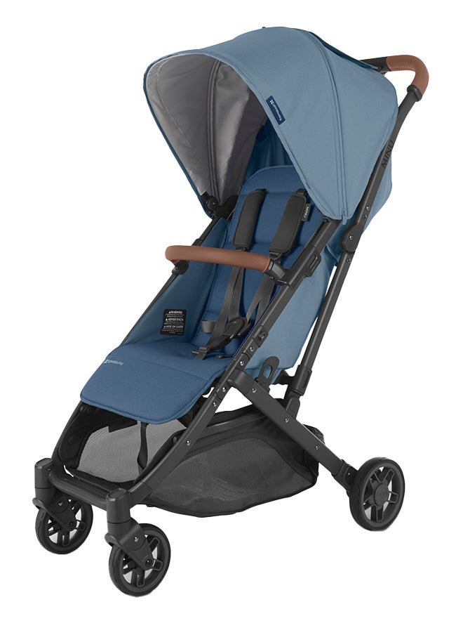 UPPAbaby Minu V2 Stroller Lightweight Compact Stroller For Travel Charlotte Coastal Blue Melange With Carbon Frame And Saddle Leather – Portable, Upf 50+ Canopy, One - Step Fold  - Image 1