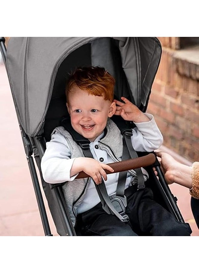 Minu V2 Stroller Lightweight Compact Stroller For Travel Charlotte Coastal Blue Melange With Carbon Frame And Saddle Leather – Portable, Upf 50+ Canopy, One - Step Fold