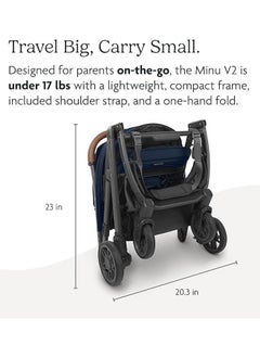 UPPAbaby Minu V2 Stroller Lightweight Compact Stroller For Travel Charlotte Coastal Blue Melange With Carbon Frame And Saddle Leather – Portable, Upf 50+ Canopy, One - Step Fold  - Image 4
