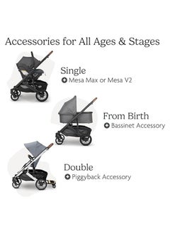 UPPAbaby Minu V2 Stroller Lightweight Compact Stroller For Travel Charlotte Coastal Blue Melange With Carbon Frame And Saddle Leather – Portable, Upf 50+ Canopy, One - Step Fold  - Image 5