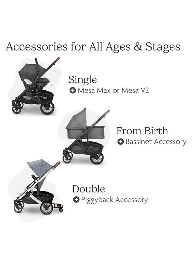 UPPAbaby Minu V2 Stroller Lightweight Compact Stroller For Travel Charlotte Coastal Blue Melange With Carbon Frame And Saddle Leather – Portable, Upf 50+ Canopy, One - Step Fold  - Image 5